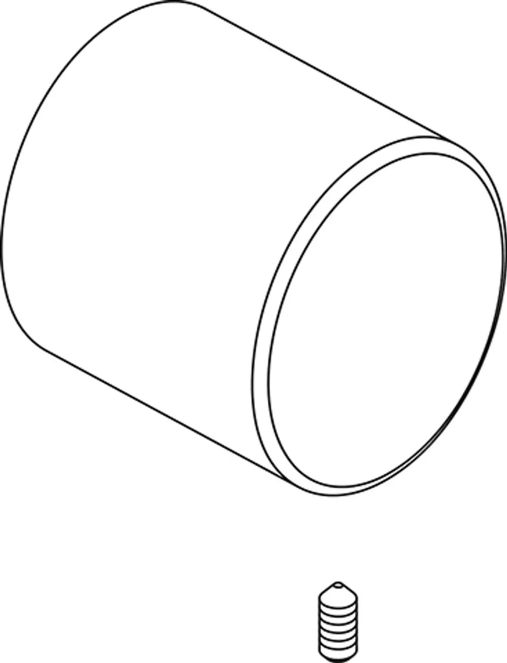 Chromfarbene Griffkappe mit abgerundeter Oberseite und eingraviertem Logo von Ideal Standard, darunter eine kleine, gewindete Schraube.